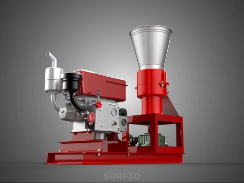 RED PELLET PRESS MILL MAKING MAKER MACHINE DIESEL ENGINE POWERED 3D Model