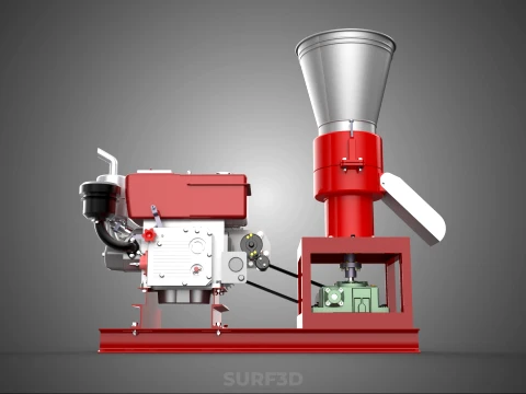 RED PELLET PRESS MILL MAKING MAKER MACHINE DIESEL ENGINE POWERED 3D Model