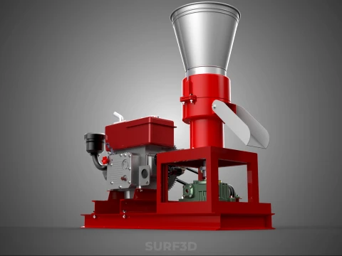 RED PELLET PRESS MILL MAKING MAKER MACHINE DIESEL ENGINE POWERED 3D Model