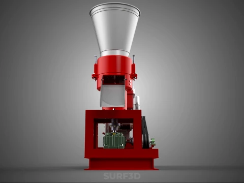RED PELLET PRESS MILL MAKING MAKER MACHINE DIESEL ENGINE POWERED 3D Model