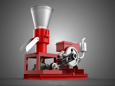 RED PELLET PRESS MILL MAKING MAKER MACHINE DIESEL ENGINE POWERED 3D Model