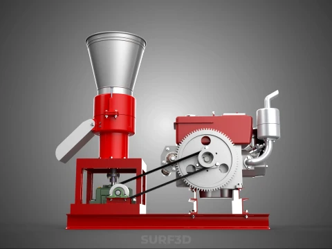 RED PELLET PRESS MILL MAKING MAKER MACHINE DIESEL ENGINE POWERED 3D Model