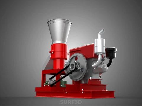RED PELLET PRESS MILL MAKING MAKER MACHINE DIESEL ENGINE POWERED 3D Model