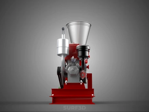 RED PELLET PRESS MILL MAKING MAKER MACHINE DIESEL ENGINE POWERED 3D Model