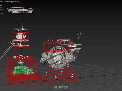 RED PELLET PRESS MILL MAKING MAKER MACHINE DIESEL ENGINE POWERED 3D Model