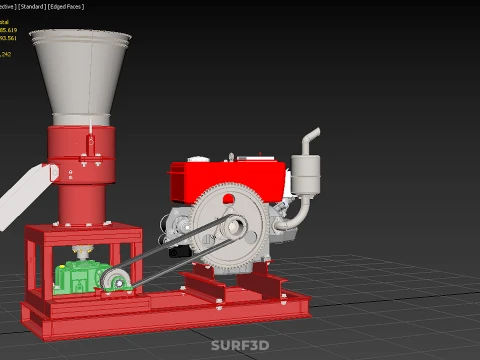 RED PELLET PRESS MILL MAKING MAKER MACHINE DIESEL ENGINE POWERED 3D Model