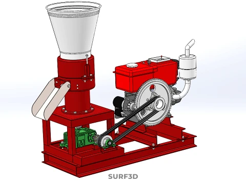 RED PELLET PRESS MILL MAKING MAKER MACHINE DIESEL ENGINE POWERED 3D Model