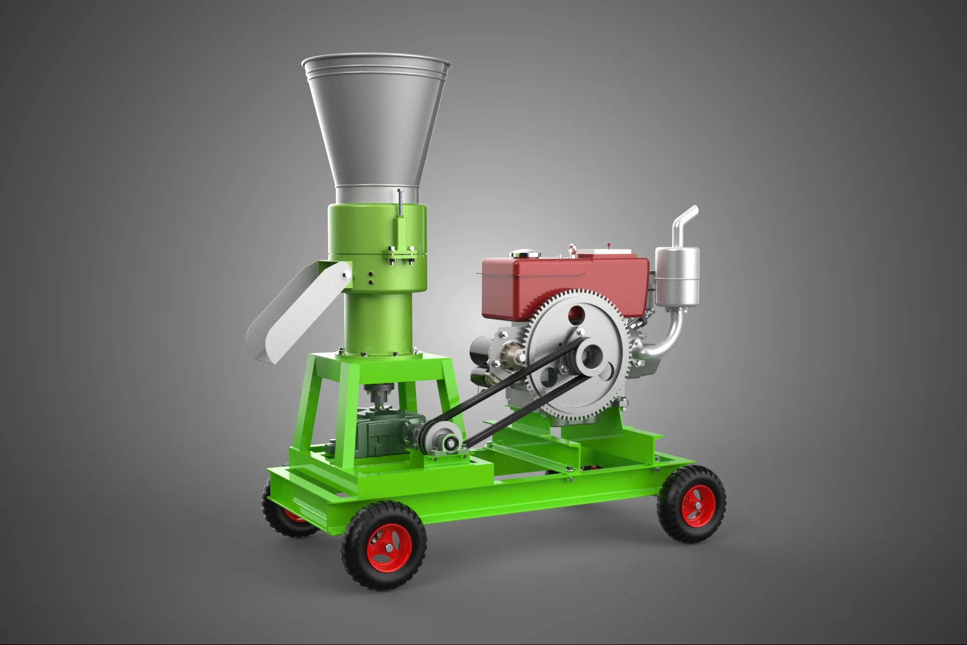 PORTABLE PELLET PRESS MILL MAKING MAKER MACHINE DIESEL ENGINE 2 3D Model .c4d .max .obj .3ds .fbx .stl .blend 