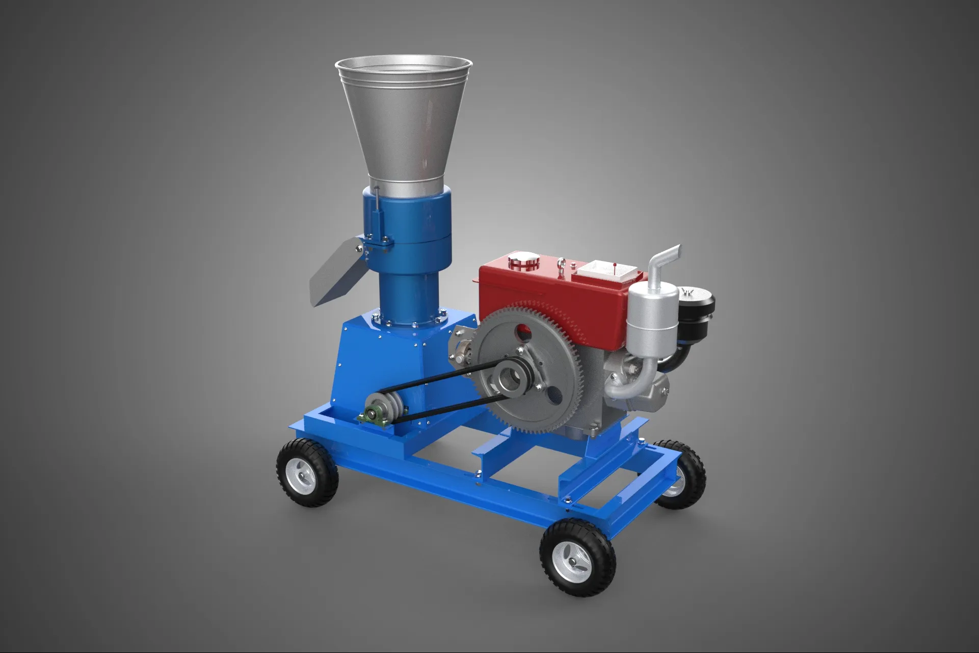 MOBILE PELLET PRESS MILL MAKING MACHINE PELLETIZER DIESEL MOTOR 3D Model .c4d .max .obj .3ds .fbx .stl .blend