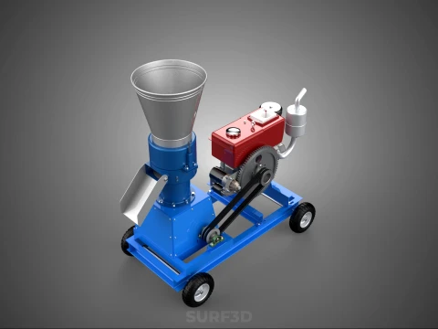 MOBILE PELLET PRESS MILL MAKING MACHINE PELLETIZER DIESEL MOTOR 3D Model