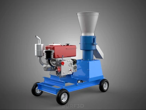 MOBILE PELLET PRESS MILL MAKING MACHINE PELLETIZER DIESEL MOTOR 3D Model