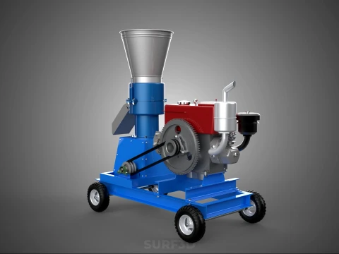 MOBILE PELLET PRESS MILL MAKING MACHINE PELLETIZER DIESEL MOTOR 3D Model