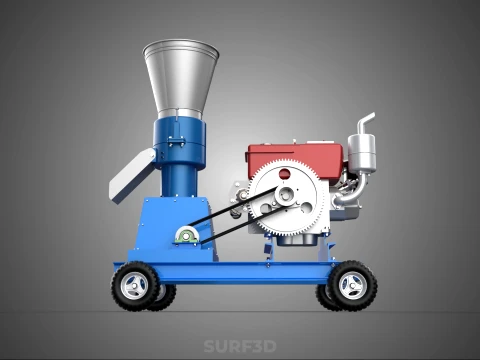 MOBILE PELLET PRESS MILL MAKING MACHINE PELLETIZER DIESEL MOTOR 3D Model