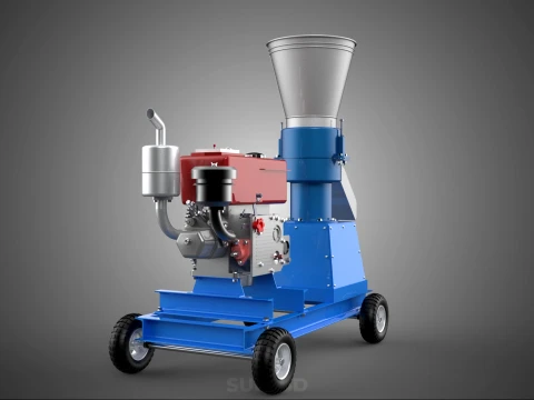 MOBILE PELLET PRESS MILL MAKING MACHINE PELLETIZER DIESEL MOTOR 3D Model