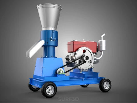 MOBILE PELLET PRESS MILL MAKING MACHINE PELLETIZER DIESEL MOTOR 3D Model
