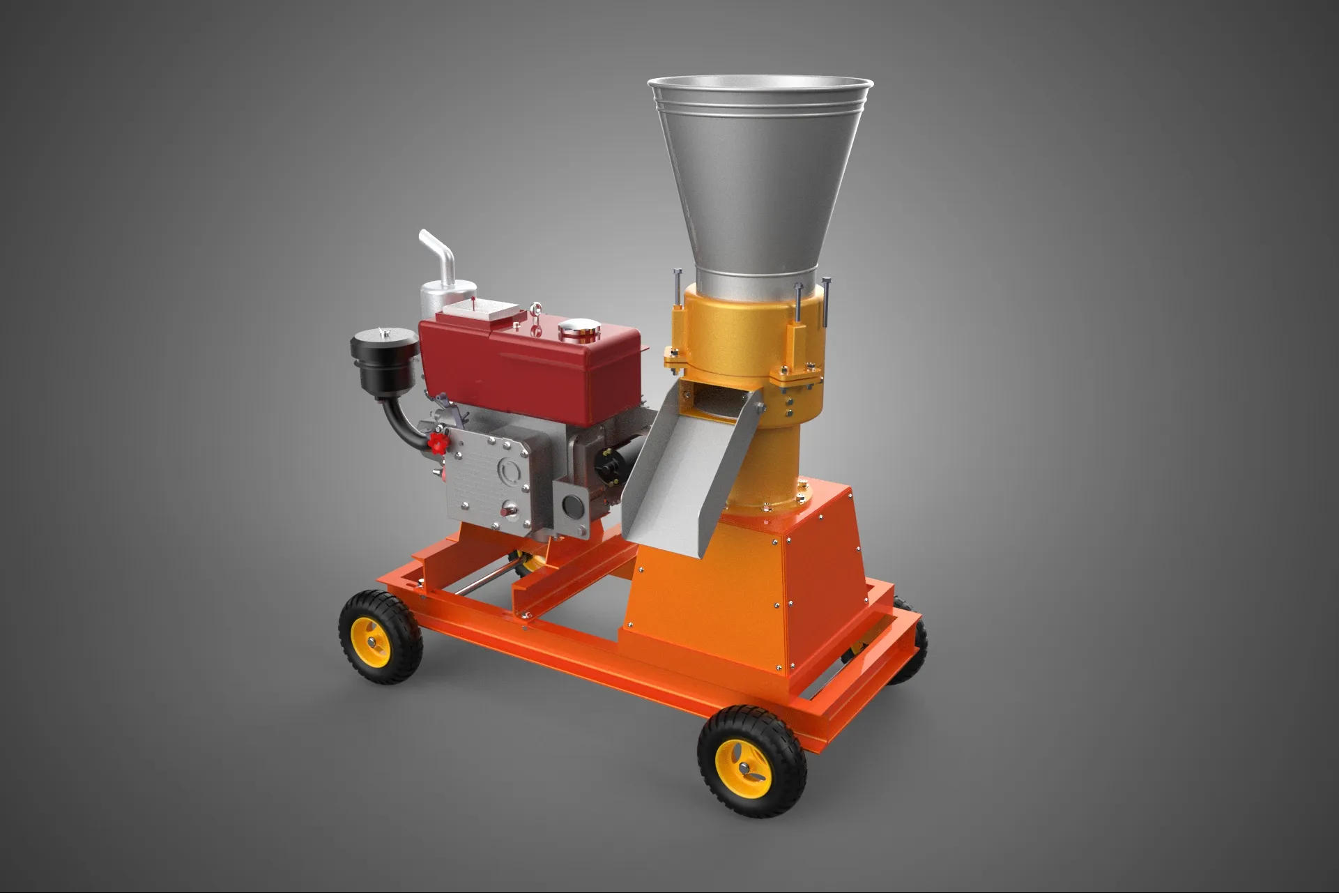 WHEELED PELLET EXTRUSION PRESS MILL MAKER MACHINE DIESEL ENGINE 3D Model .c4d .max .obj .3ds .fbx .stl .blend 