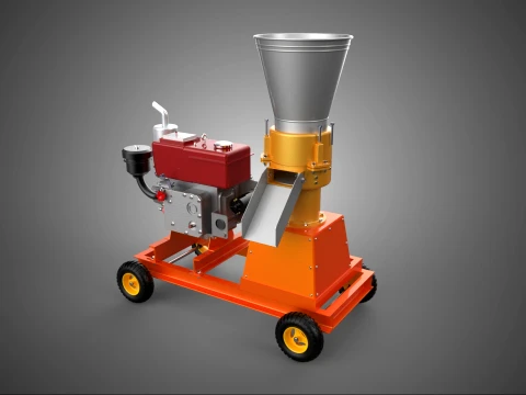 TEKERLEKLİ PELET EKSTR&Uuml;ZYON PRES DEĞİRMEN MAKİNESİ DİZEL MOTOR 3D Model