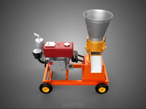 WHEELED PELLET EXTRUSION PRESS MILL MAKER MACHINE DIESEL ENGINE 3D Model