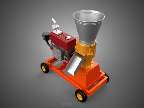 WHEELED PELLET EXTRUSION PRESS MILL MAKER MACHINE DIESEL ENGINE 3D Model