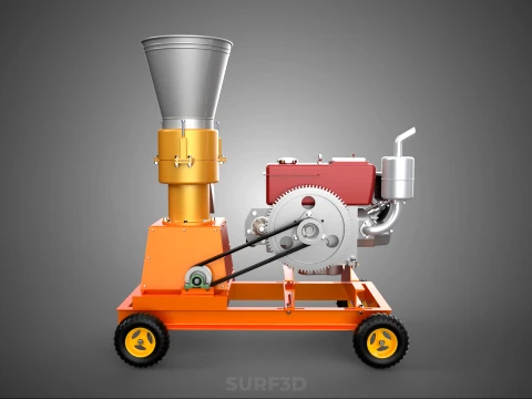 WHEELED PELLET EXTRUSION PRESS MILL MAKER MACHINE DIESEL ENGINE 3D Model