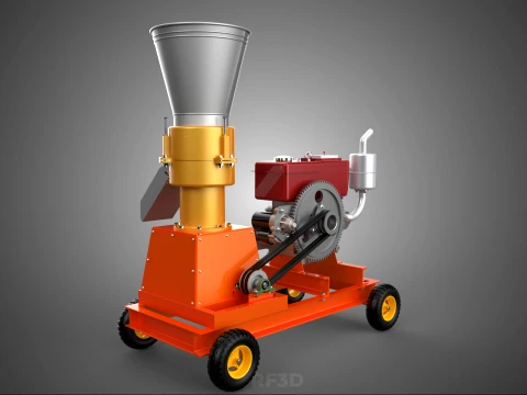 WHEELED PELLET EXTRUSION PRESS MILL MAKER MACHINE DIESEL ENGINE 3D Model