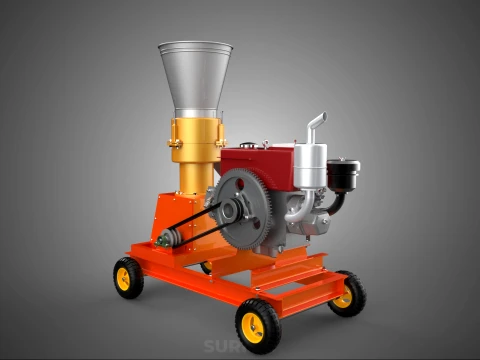 WHEELED PELLET EXTRUSION PRESS MILL MAKER MACHINE DIESEL ENGINE 3D Model