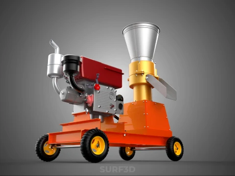 WHEELED PELLET EXTRUSION PRESS MILL MAKER MACHINE DIESEL ENGINE 3D Model