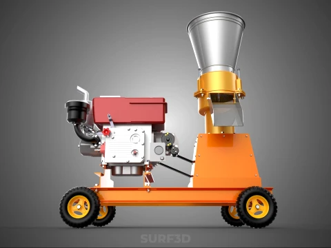 WHEELED PELLET EXTRUSION PRESS MILL MAKER MACHINE DIESEL ENGINE 3D Model