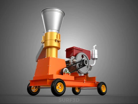 WHEELED PELLET EXTRUSION PRESS MILL MAKER MACHINE DIESEL ENGINE 3D Model