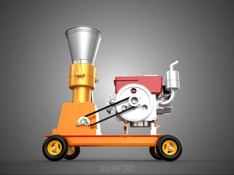 WHEELED PELLET EXTRUSION PRESS MILL MAKER MACHINE DIESEL ENGINE 3D Model