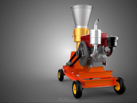 WHEELED PELLET EXTRUSION PRESS MILL MAKER MACHINE DIESEL ENGINE 3D Model