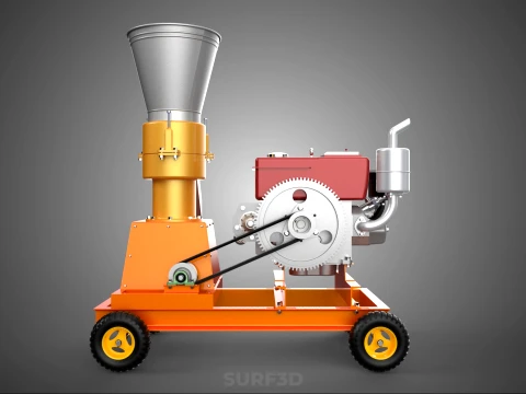 WHEELED PELLET EXTRUSION PRESS MILL MAKER MACHINE DIESEL ENGINE 3D Model