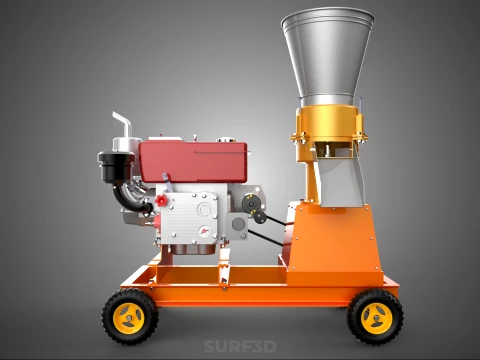 WHEELED PELLET EXTRUSION PRESS MILL MAKER MACHINE DIESEL ENGINE 3D Model