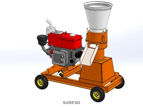 WHEELED PELLET EXTRUSION PRESS MILL MAKER MACHINE DIESEL ENGINE 3D Model