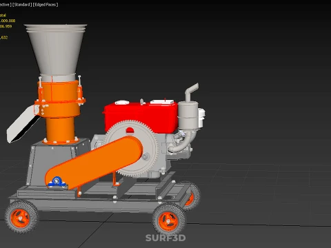 트리플 3 롤러 펠렛 프레스 밀 머신 스틸 레일 플랫 다이 3D 모델