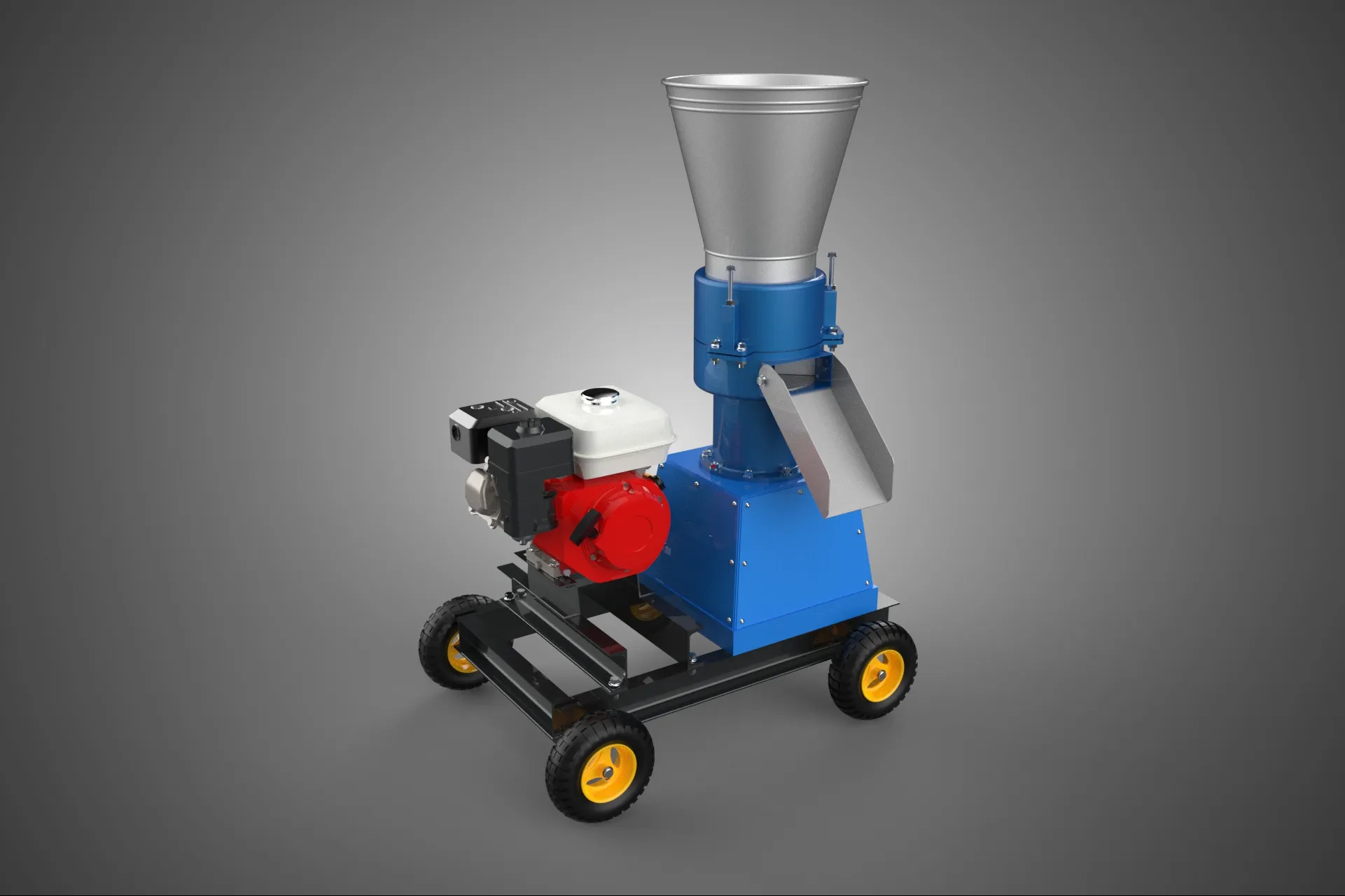 MOBILE PELLET PRESS MILL MAKING MAKER MACHINE GASOLINE ENGINE 4W 3D Model .c4d .max .obj .3ds .fbx .stl .blend 