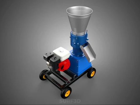 MOBILE PELLET PRESS MILL MAKING MAKER MACHINE GASOLINE ENGINE 4W 3D Model