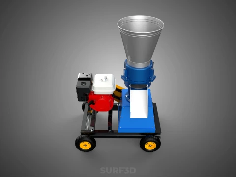 MOBILE PELLET PRESS MILL MAKING MAKER MACHINE GASOLINE ENGINE 4W 3D Model