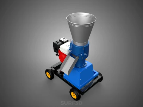 MOBILE PELLET PRESS MILL MAKING MAKER MACHINE GASOLINE ENGINE 4W 3D Model