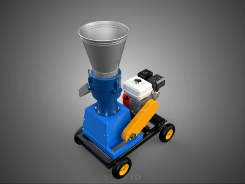 MOBILE PELLET PRESS MILL MAKING MAKER MACHINE GASOLINE ENGINE 4W 3D Model