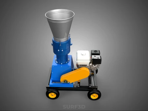 MOBILE PELLET PRESS MILL MAKING MAKER MACHINE GASOLINE ENGINE 4W 3D Model