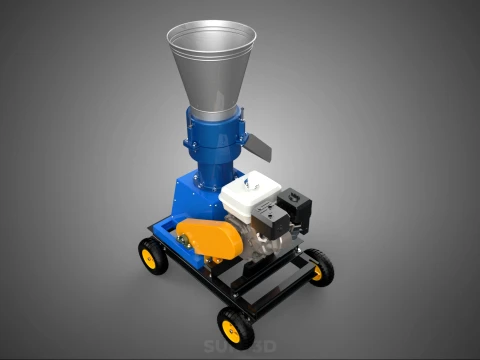 MOBILE PELLET PRESS MILL MAKING MAKER MACHINE GASOLINE ENGINE 4W 3D Model