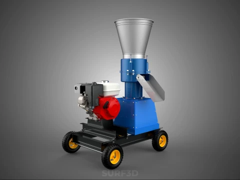 MOBILE PELLET PRESS MILL MAKING MAKER MACHINE GASOLINE ENGINE 4W 3D Model