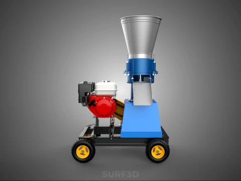 MOBILE PELLET PRESS MILL MAKING MAKER MACHINE GASOLINE ENGINE 4W 3D Model