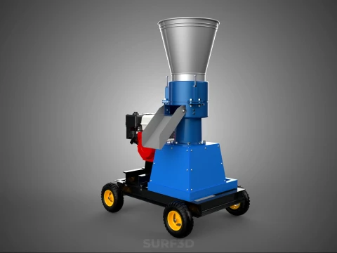MOBILE PELLET PRESS MILL MAKING MAKER MACHINE GASOLINE ENGINE 4W 3D Model
