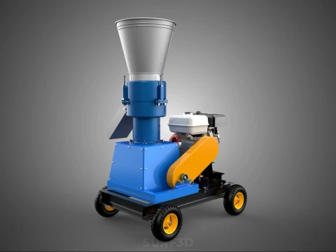 MOBILE PELLET PRESS MILL MAKING MAKER MACHINE GASOLINE ENGINE 4W 3D Model