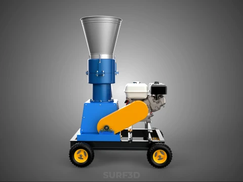 MOBILE PELLET PRESS MILL MAKING MAKER MACHINE GASOLINE ENGINE 4W 3D Model