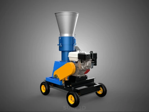 MOBILE PELLET PRESS MILL MAKING MAKER MACHINE GASOLINE ENGINE 4W 3D Model