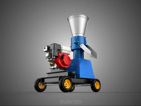 MOBILE PELLET PRESS MILL MAKING MAKER MACHINE GASOLINE ENGINE 4W 3D Model