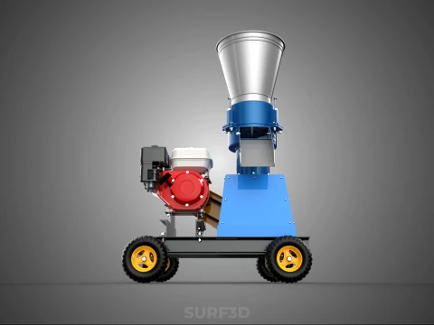 MOBILE PELLET PRESS MILL MAKING MAKER MACHINE GASOLINE ENGINE 4W 3D Model